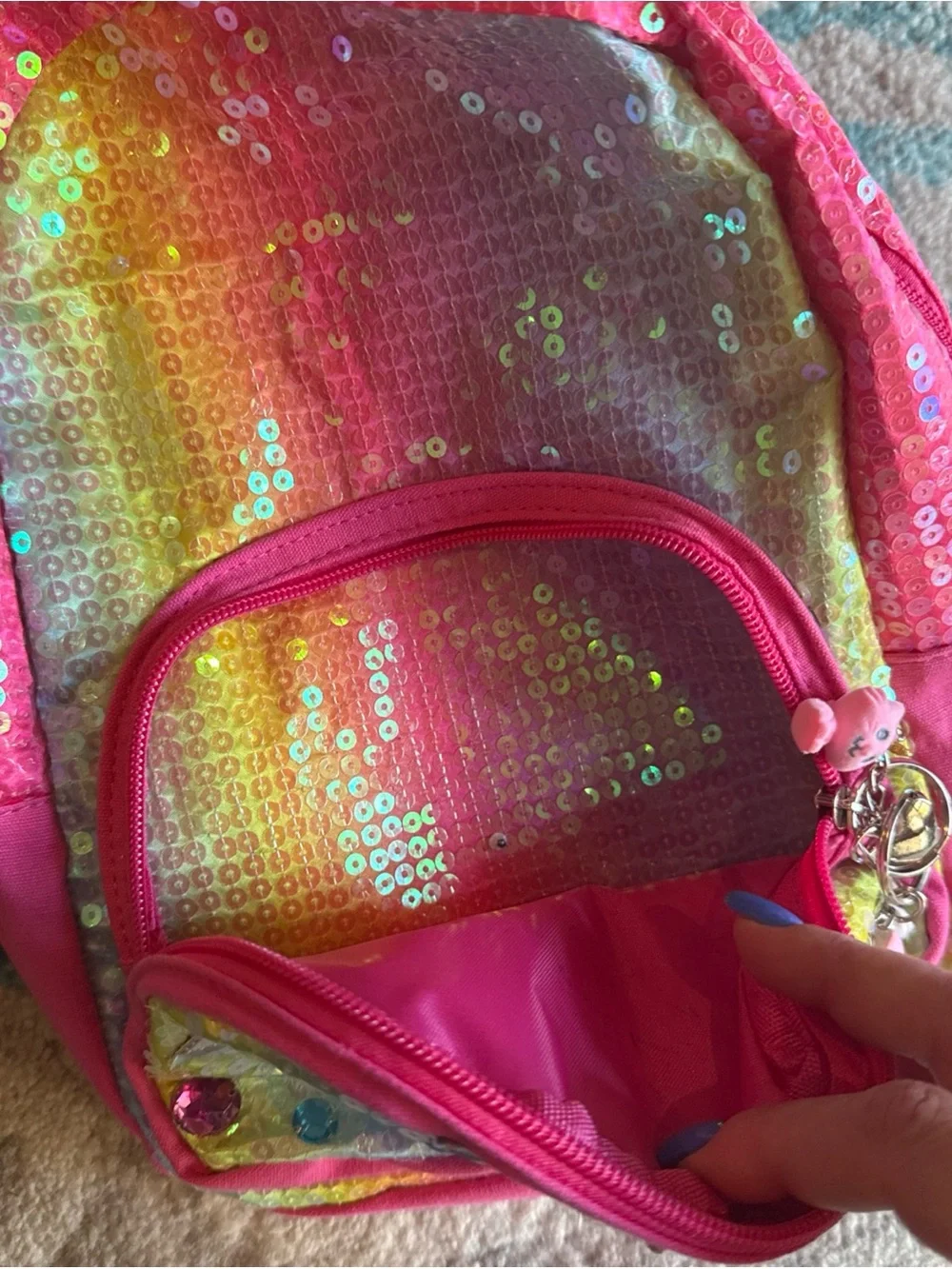 Kids Pink Sequin Rainbow Unicorn Backpack